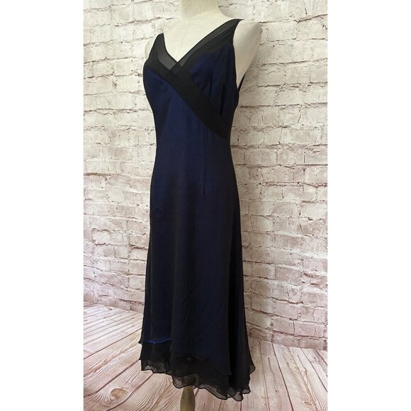 Rimini Womens 4 Sleeveless 100% Silk Cocktail Midi Dress Sheer Layered Tiers - Picture 3 of 11